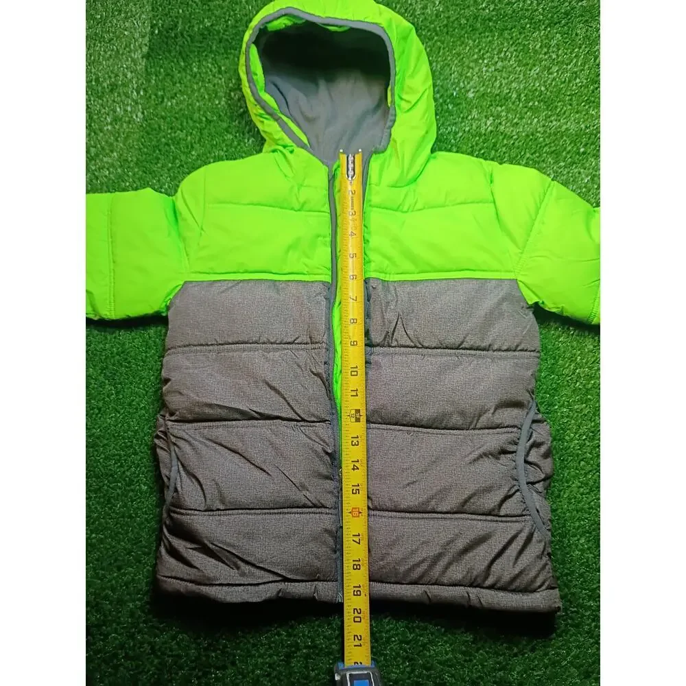 Cozy Faded Glory Kids' Gray & Green Puffer Jacket - Size 6/7